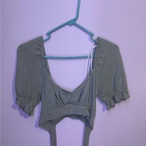 Urban Outfitters Sage Green Puff Sleeve Crop Top